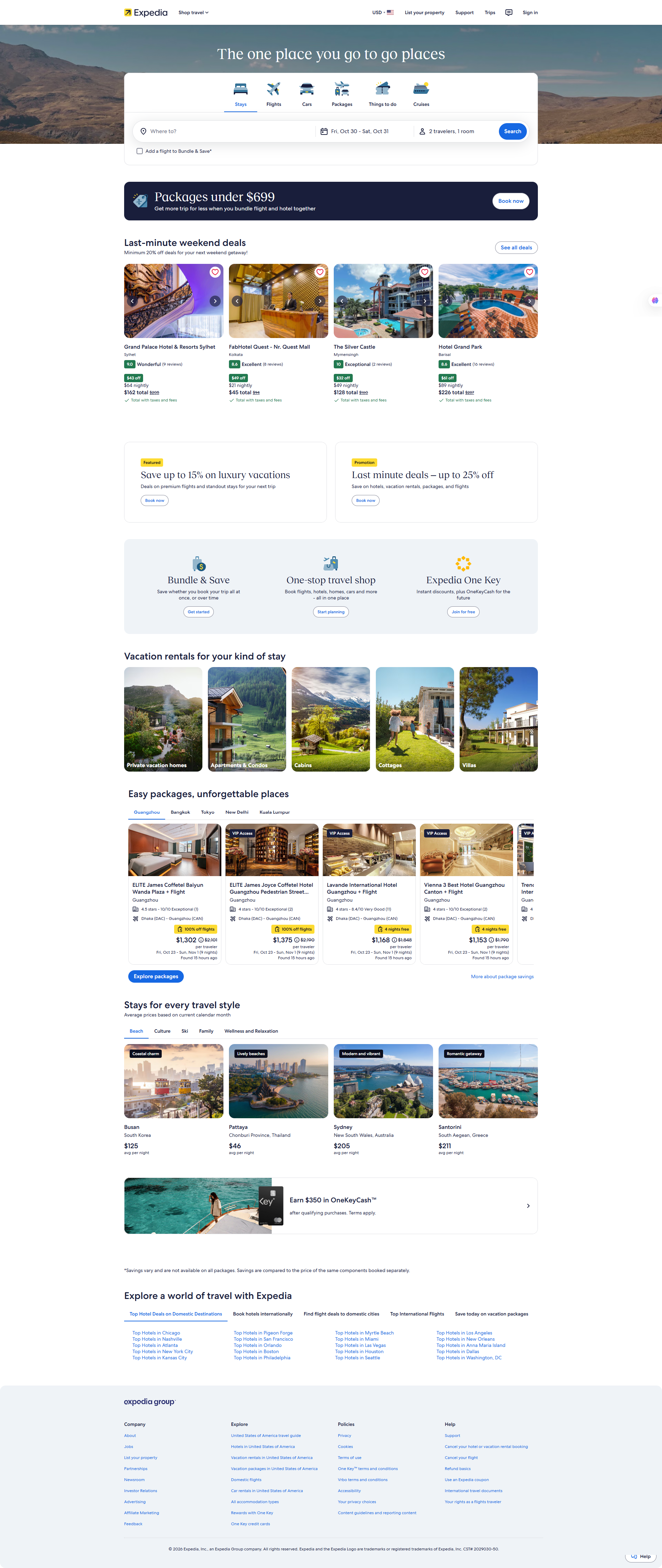 Original Expedia travel booking homepage